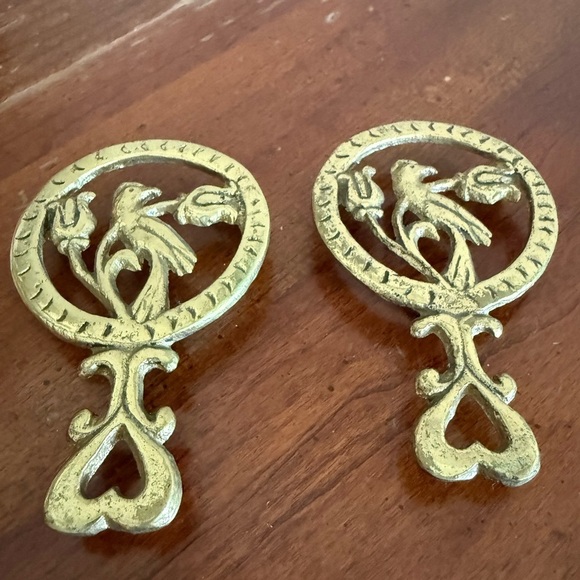 Vintage Gold Trivets Floral Bird Heart Cottagecore Country - Picture 2 of 10